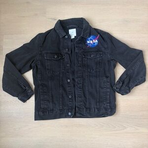 H&M Black Denim Jacket with NASA Patch